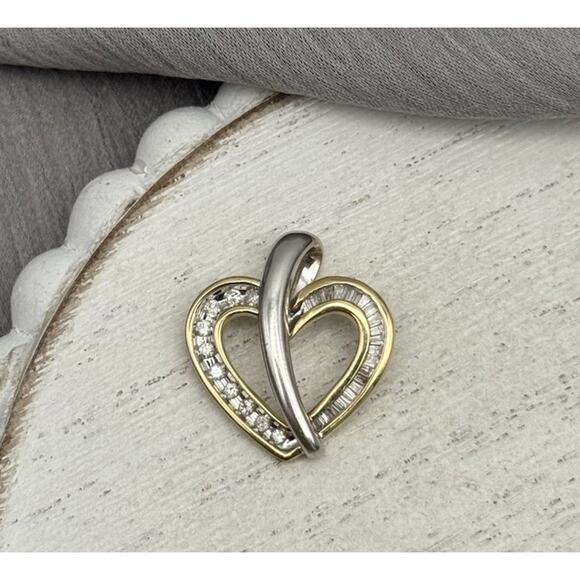 14k White & Yellow Gold Diamond Heart Pendant 2.72G / 0.7 In